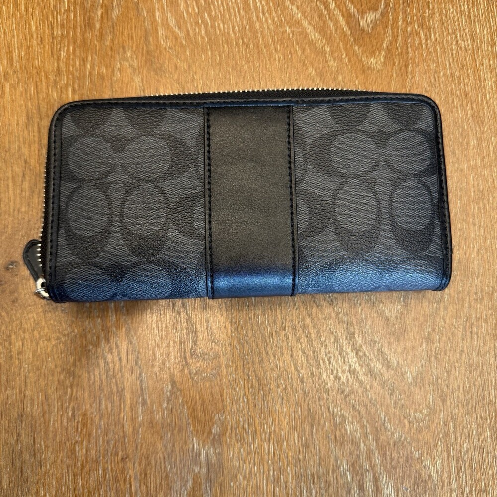 Coach Zip Around Charcoal Wallet - Picture 3 of 9